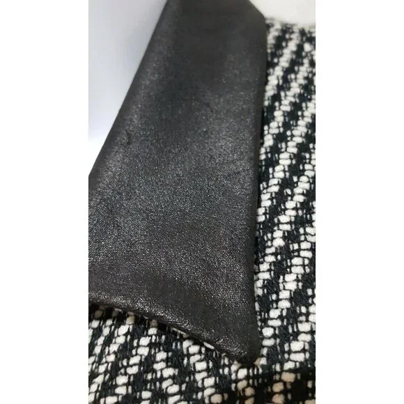 Vintage 90s Skirt Suit Leslie Fay 12 Black Chevron Long Sleeve Faux Leather Trim - Picture 4 of 10